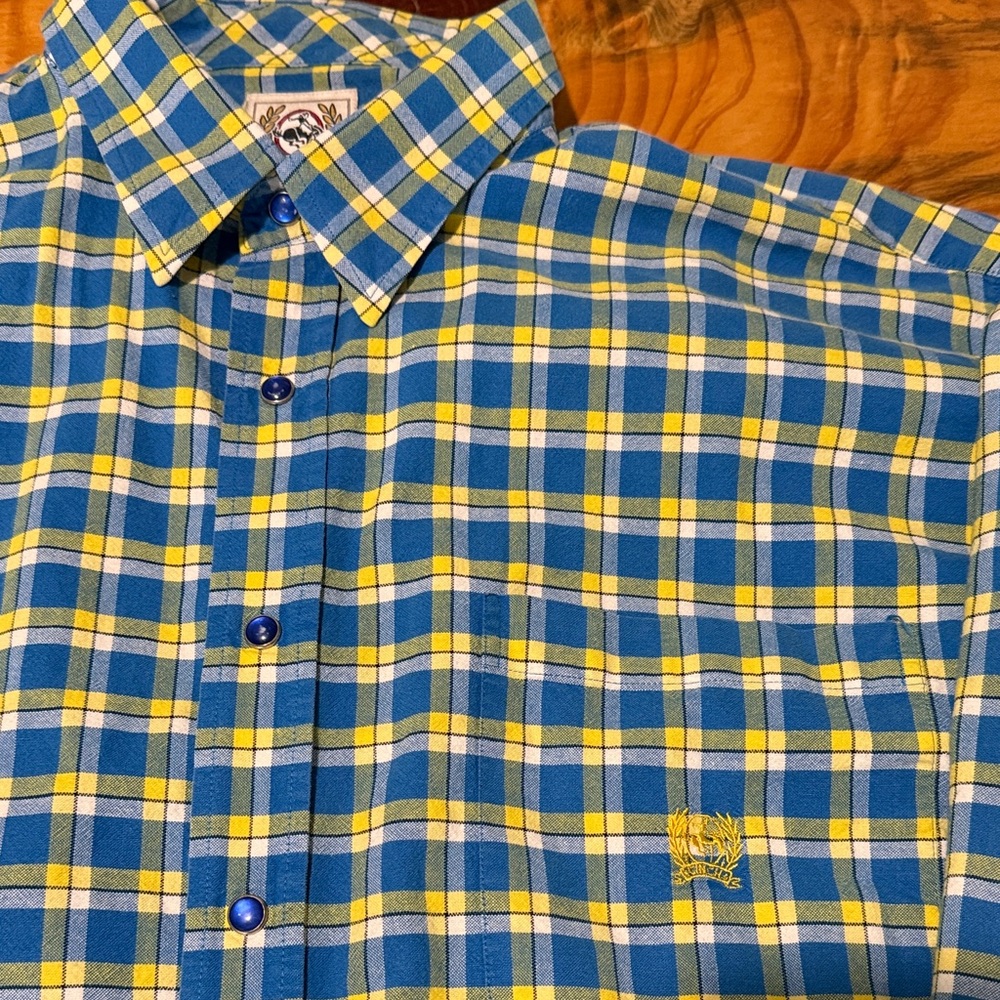 Cinch Men's Blue and Yellow Plaid Shirt with Blue Snsps - Picture 2 of 5